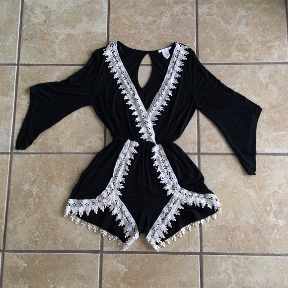 Black Lace Trim Romper