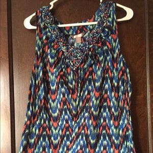 White Stag Blue & Red Orange Tank w Knotted Neck