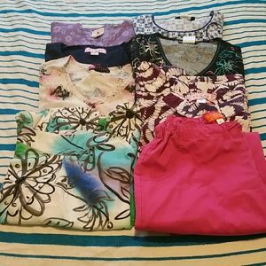 7 Xs small scrub tops and 1 xs scrub petite buttom