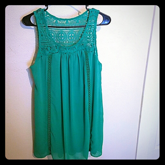 *SOLD* Beautiful Green Dress with Crochet Trim