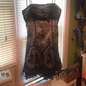 Juniors Silver and Black Overlay Homecoming Dress