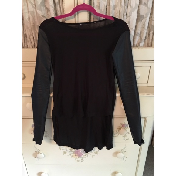 Leather Long Sleeve Hi-Lo Top