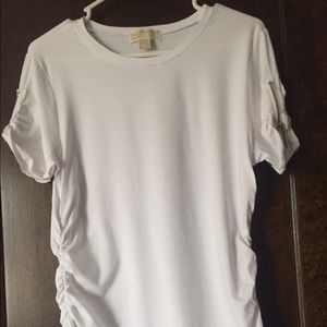 White Michael Kors Short Zipper Sleeve Top