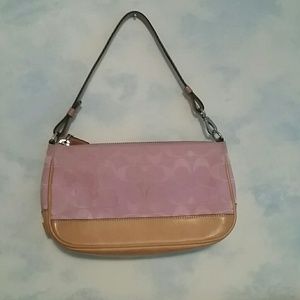 💯COACH BAG PINK CANVAS & TAN LEATHER, SOME DMG