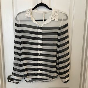 Striped Blouse With Lace Collar
