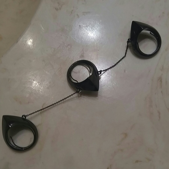 Punk chain linked black steel ring set - Picture 1 of 3