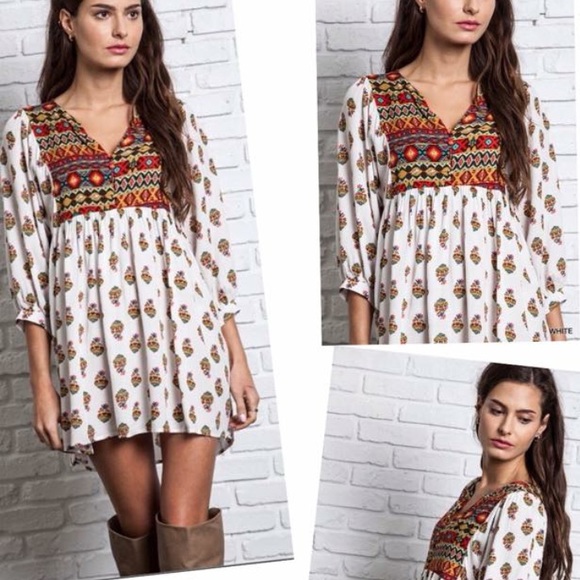 Boho chic printed dress.