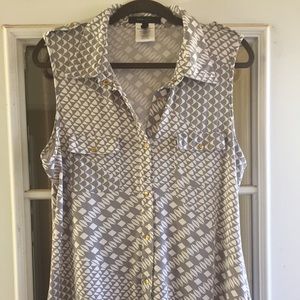 BCBGMaxAzria button-down, sleeve-less blouse