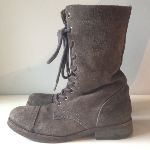 All Saints gray suede shearling military boots