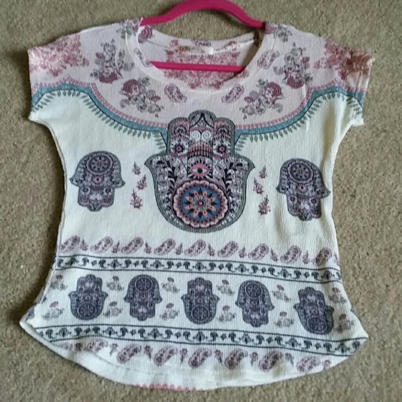 🍒 Bohemian pastel print cap sleeve top *NEW*(T28) - Picture 2 of 4