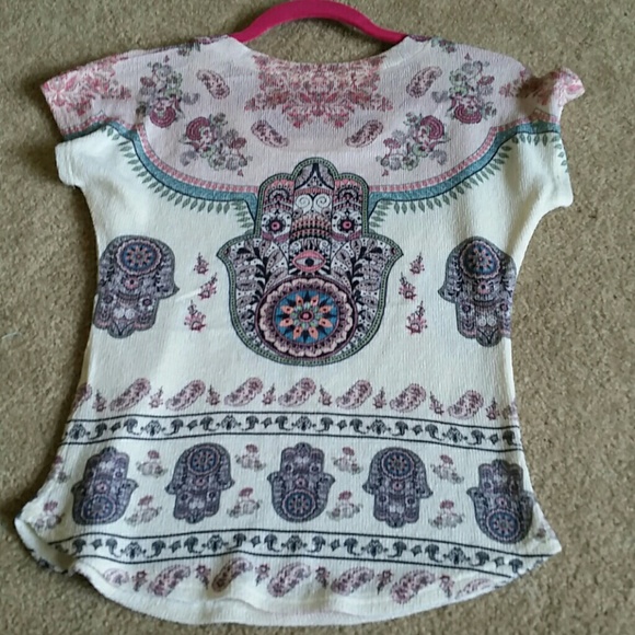 🍒 Bohemian pastel print cap sleeve top *NEW*(T28) - Picture 3 of 4