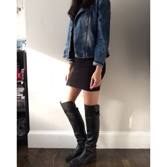 over the knee black leather Steve Madden boots