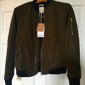 NWT ZARA Nylon Bomber Olive Green