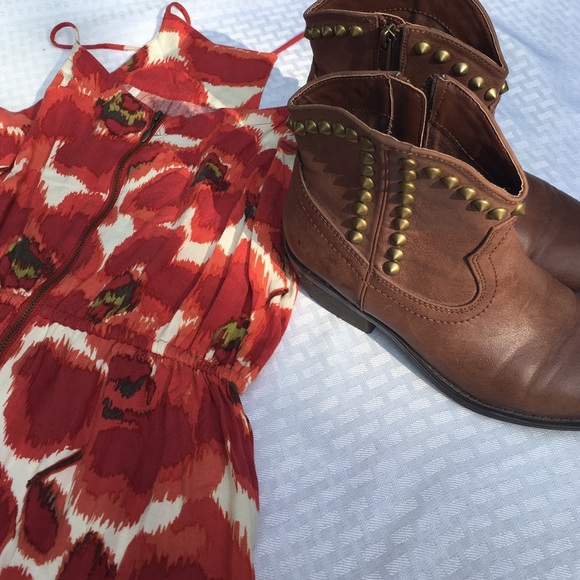 Tan studded booties