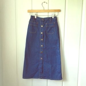 Denim button up high waisted midi skirt