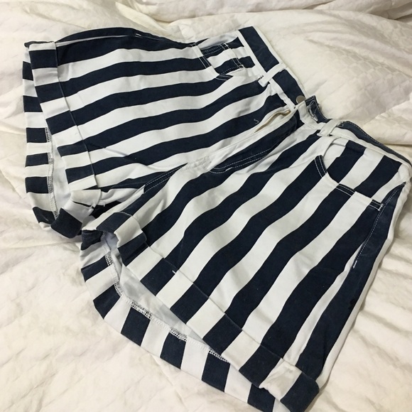 Navy Striped High Waisted Shorts
