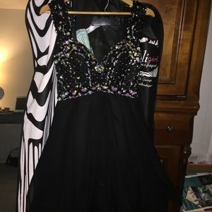 Black beaded short dress from Mori lee