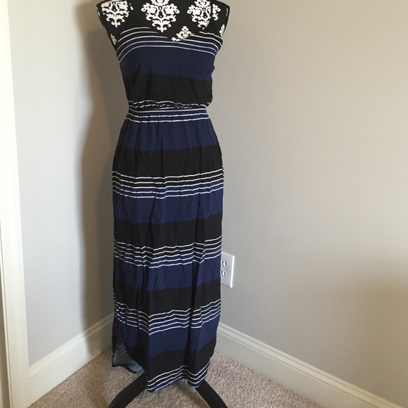 ☀️ Black & Navy Hi Low Striped Dress 🎀 Size S - Picture 1 of 4