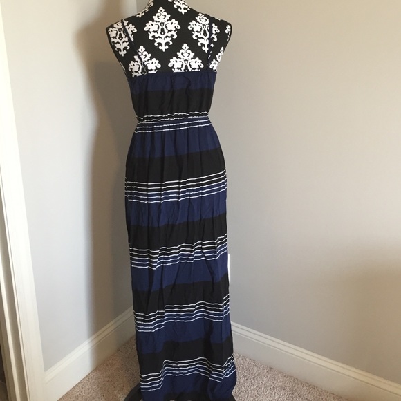 ☀️ Black & Navy Hi Low Striped Dress 🎀 Size S - Picture 4 of 4