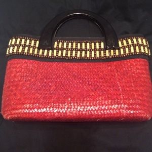 Red straw purse