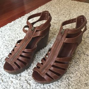 Brown gladiator sandal wedge