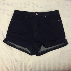 High-waisted dark denim shorts