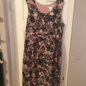 Pink/black floral a line silk dress