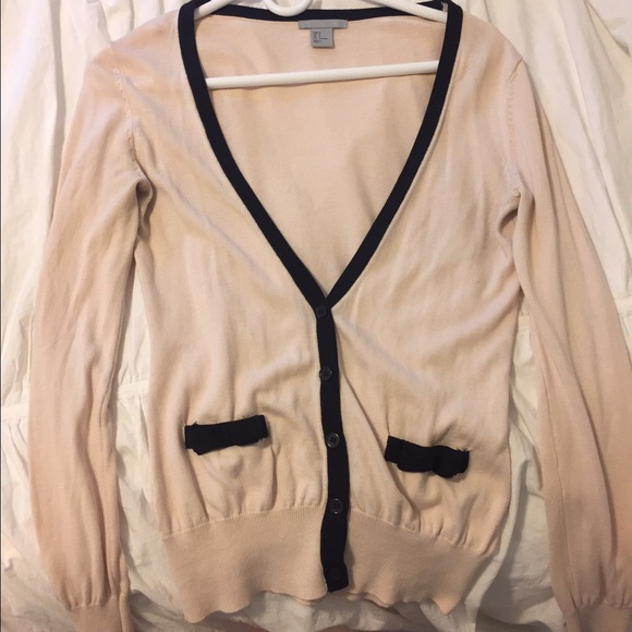 Light Pink Cardigan with black bow pockets