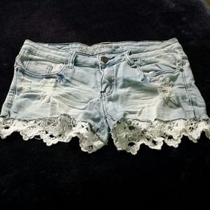 Crochet Trim Denim Shorts