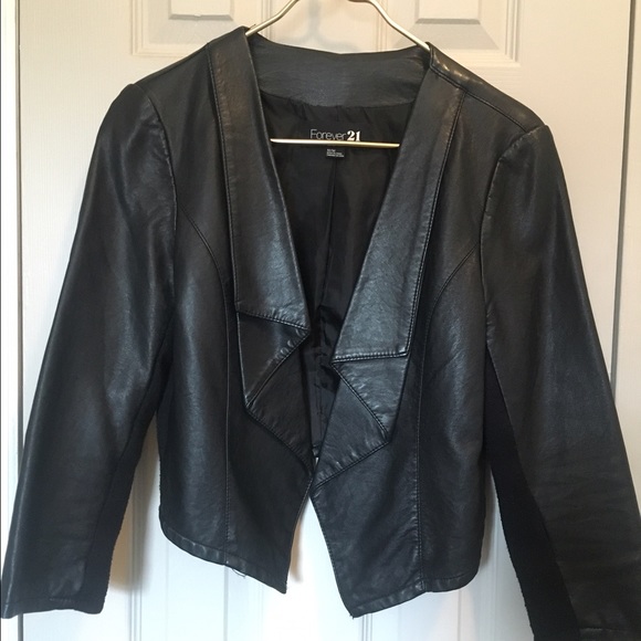 Faux Leather Draped Cropped Blazer