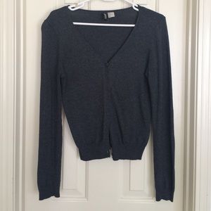 H&M Divided Knit Cardigan Elbow Patch Charcoal 6