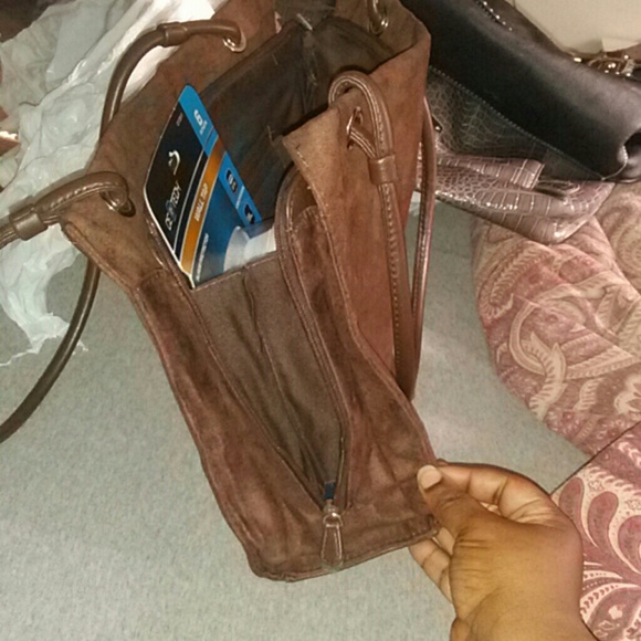 Brown suede and leather purse - Picture 2 of 4