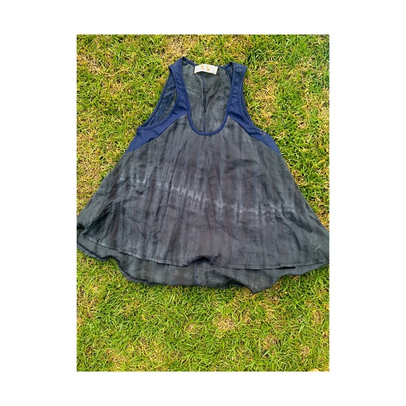 Gray Tank w Blue Mesh Accents