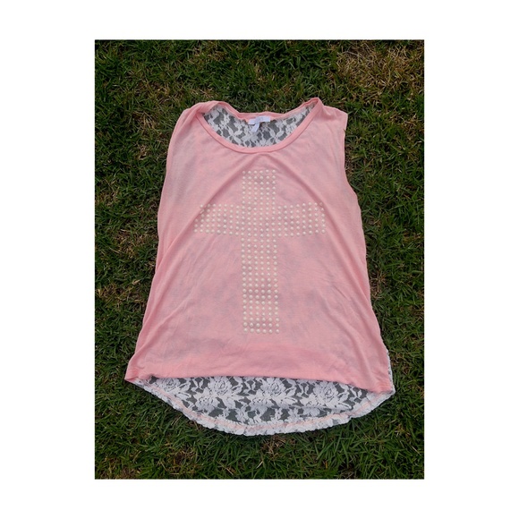 Pearl Cross & Lace Back Muscle Tank
