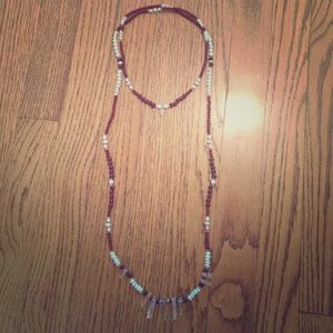 Beaded maroon and white necklace