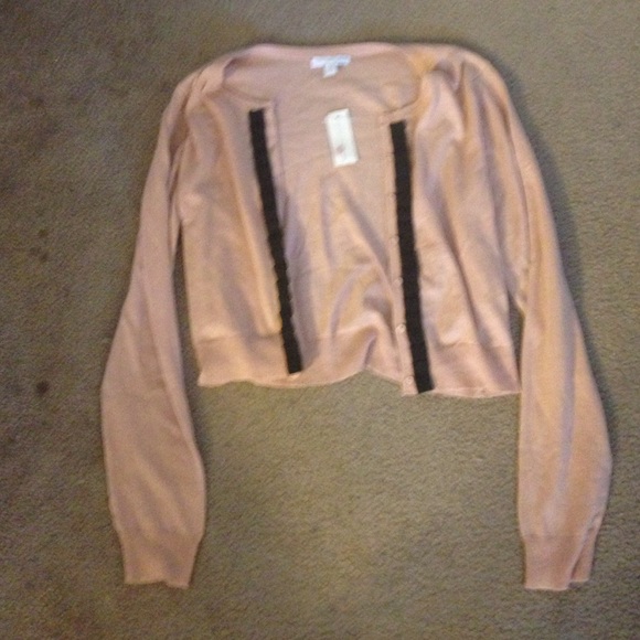 NWT New York and co pink cardigan w/ black ruffles