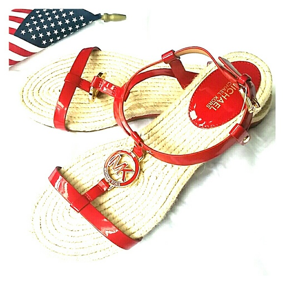 Michael Kors Shoes - Michael Kors Red Patent Sandals Espadrilles