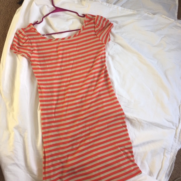 Orange and cream striped dress