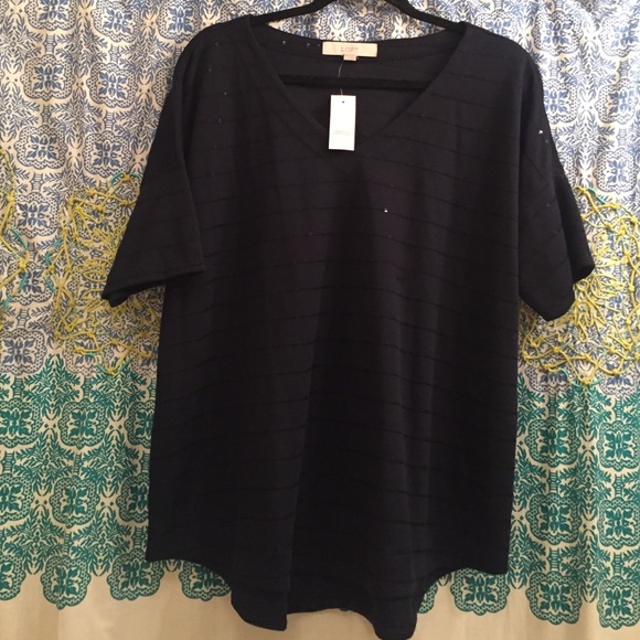 NWT Ann Taylor Loft V-Neck tee with sequin stripes