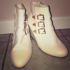 White Wedge Booties