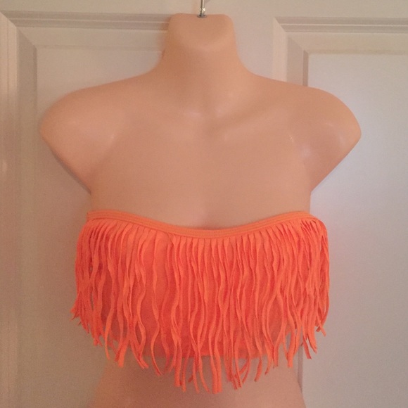 Strapless fringe bathing suit top