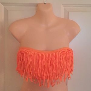 Strapless fringe bathing suit top