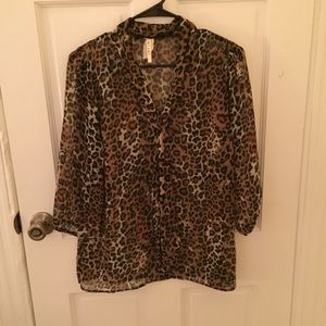 Leopard Sheer 3/4 Length Sleeve Top