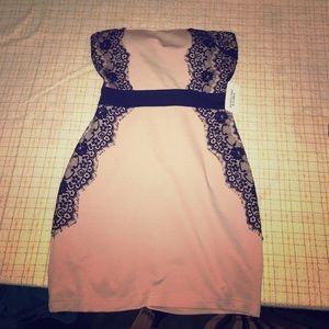 Light pink, black lace dress