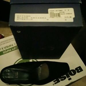 Black giving black ariana stretch slip on heels