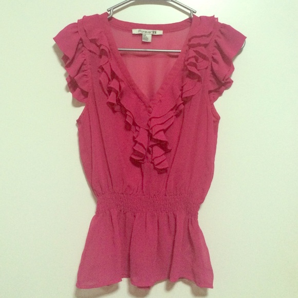 Forever 21 Pink Ruffled Chiffon Top