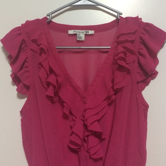 Forever 21 Pink Ruffled Chiffon Top - Picture 2 of 4