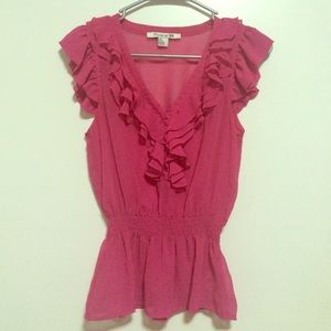 Forever 21 Pink Ruffled Chiffon Top