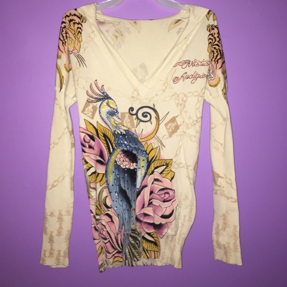 Christian Audigier long sleeve embellished top