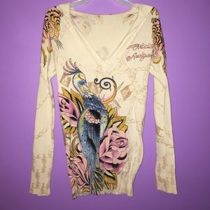 Christian Audigier long sleeve embellished top